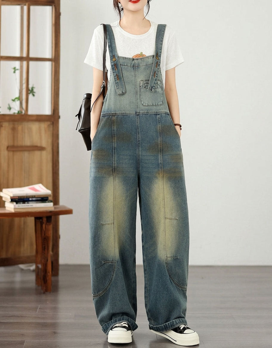 Women’s Casual Denim Jumpsuit – Baggy Overalls Wide Leg Pants