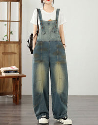 Women’s Casual Denim Jumpsuit – Baggy Overalls Wide Leg Pants