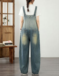 Loose Fit Denim Dungarees – Women’s Wide Leg Overalls Jumpsuit