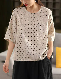 Modern Retro Polka Dots Linen T-Shirt