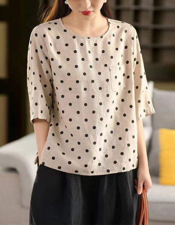 Modern Retro Polka Dots Linen T-Shirt