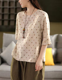 Modern Retro Polka Dots Linen T-Shirt