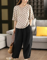 Modern Retro Polka Dots Linen T-Shirt