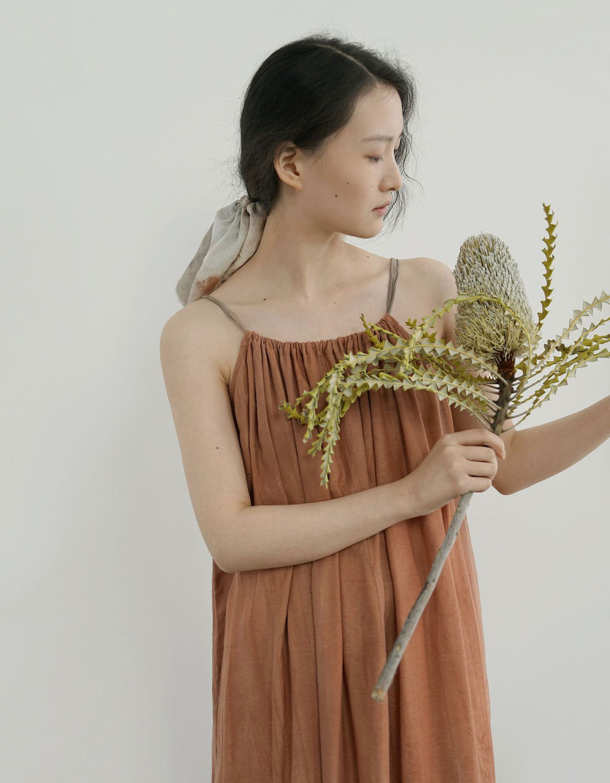 ISLinen 100% Linen Wrinkled Summer Suspender Long Skirt