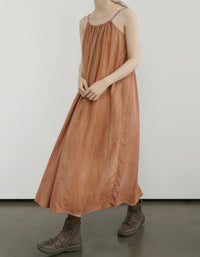ISLinen 100% Linen Wrinkled Summer Suspender Long Skirt