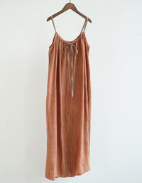 ISLinen 100% Linen Wrinkled Summer Suspender Long Skirt