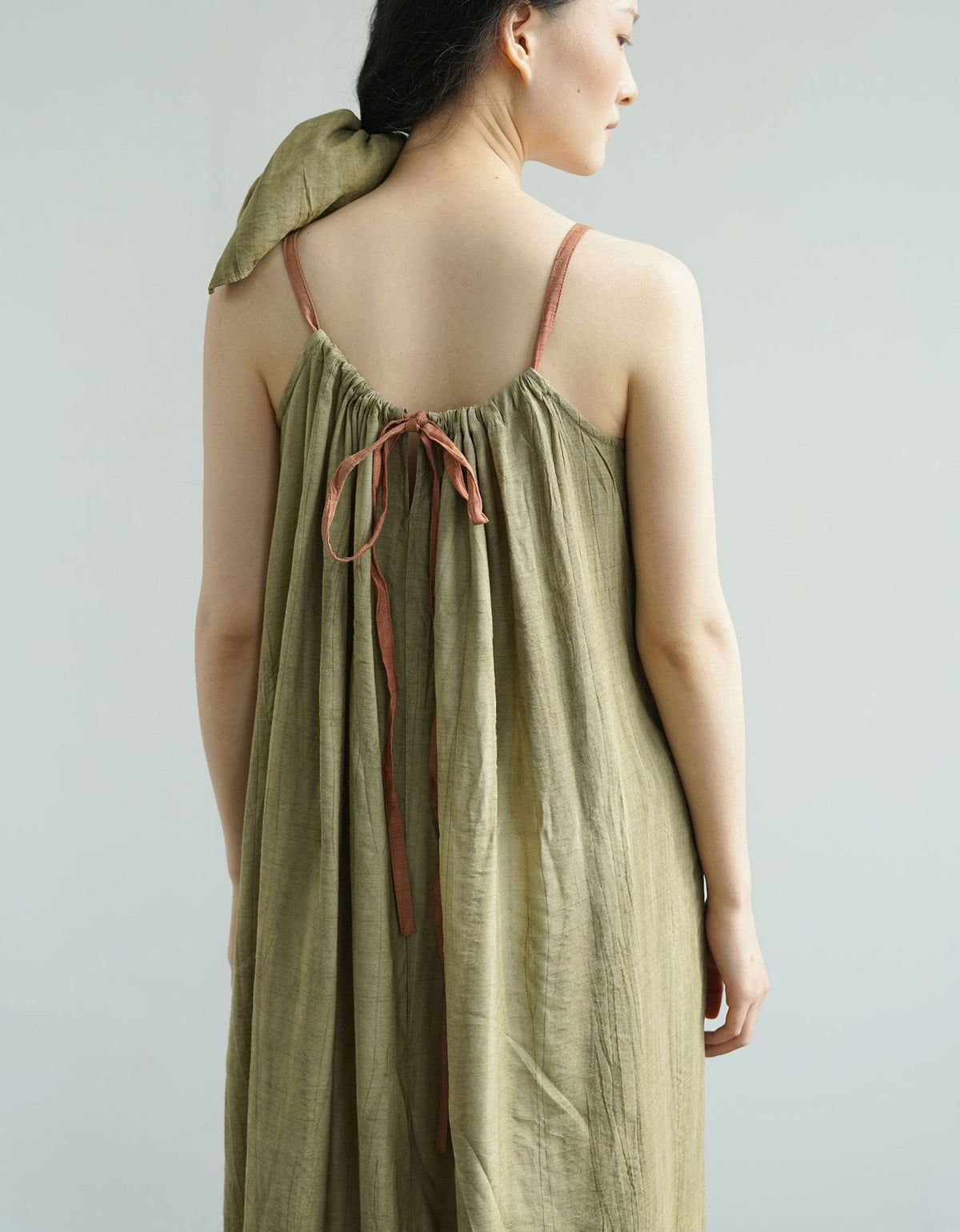 ISLinen 100% Linen Wrinkled Summer Suspender Long Skirt