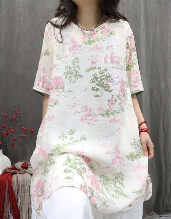 Summer Flower Print Loose Shirt Dress