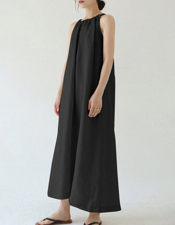 Off Shoulder Halter Neck Summer French Linen Dress