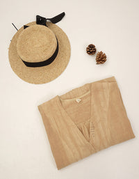 Vintage Relaxed Fit Summer V-Neck Linen Midi Dress