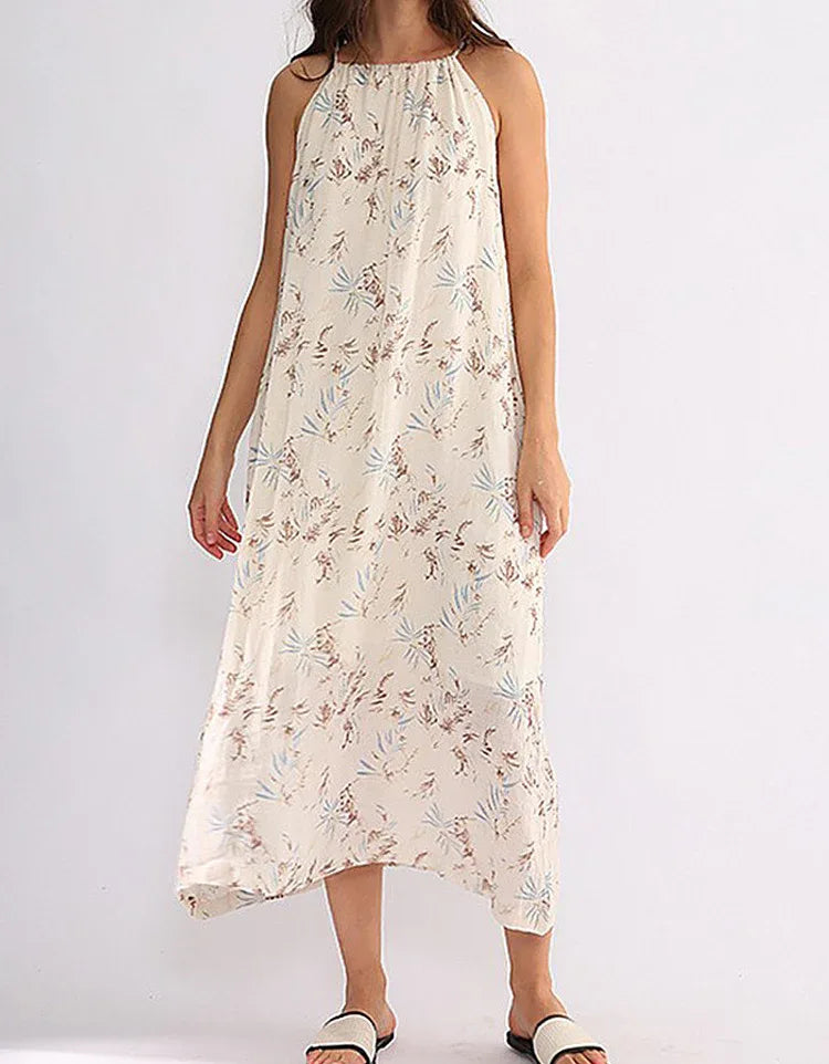 Off Shoulder Halter Neck Summer French Linen Dress – Islinen