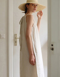 Off Shoulder Halter Neck Summer French Linen Dress