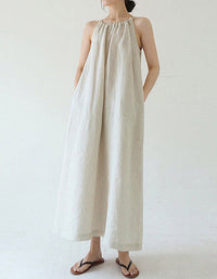 Off Shoulder Halter Neck Summer French Linen Dress