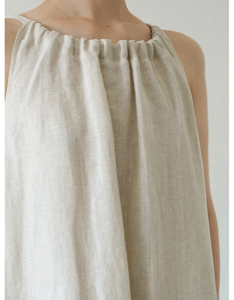 Off Shoulder Halter Neck Summer French Linen Dress