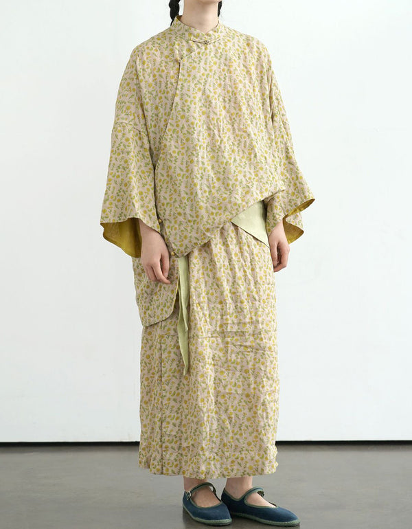 100% Natural Linen Vintage Floral Skirt