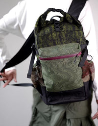 Green Roll Top Backpack with Front Zip Pocket