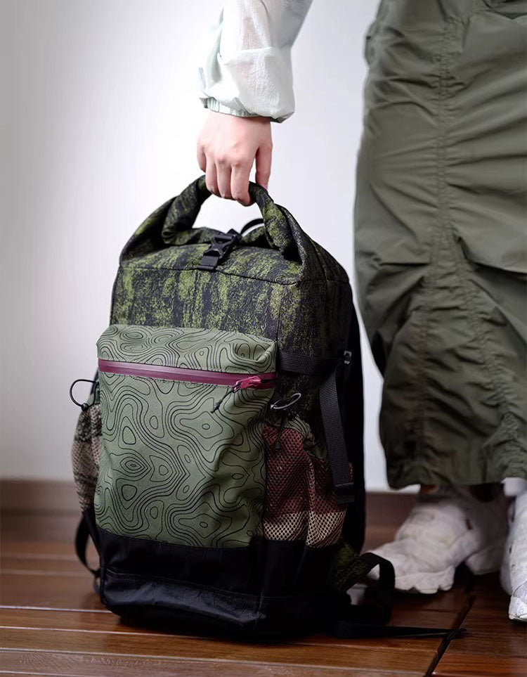 Terrain Print Roll Top Backpack for Travel & Hike