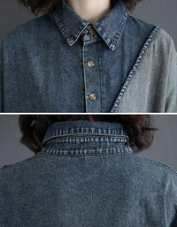 Oversize Loose Casual Patchwork Denim Shirt Dress - Islinen