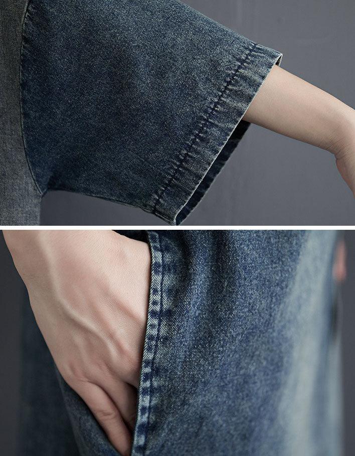 Oversize Loose Casual Patchwork Denim Shirt Dress - Islinen