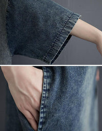 Oversize Loose Casual Patchwork Denim Shirt Dress - Islinen