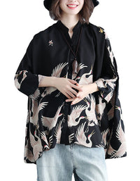Oversize Loose Fit Bird Print Shirt