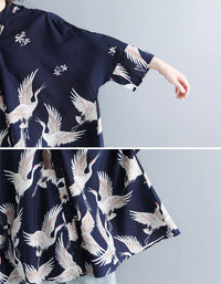 Oversize Loose Fit Bird Print Shirt