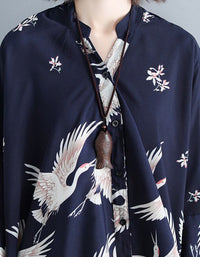 Oversize Loose Fit Bird Print Shirt