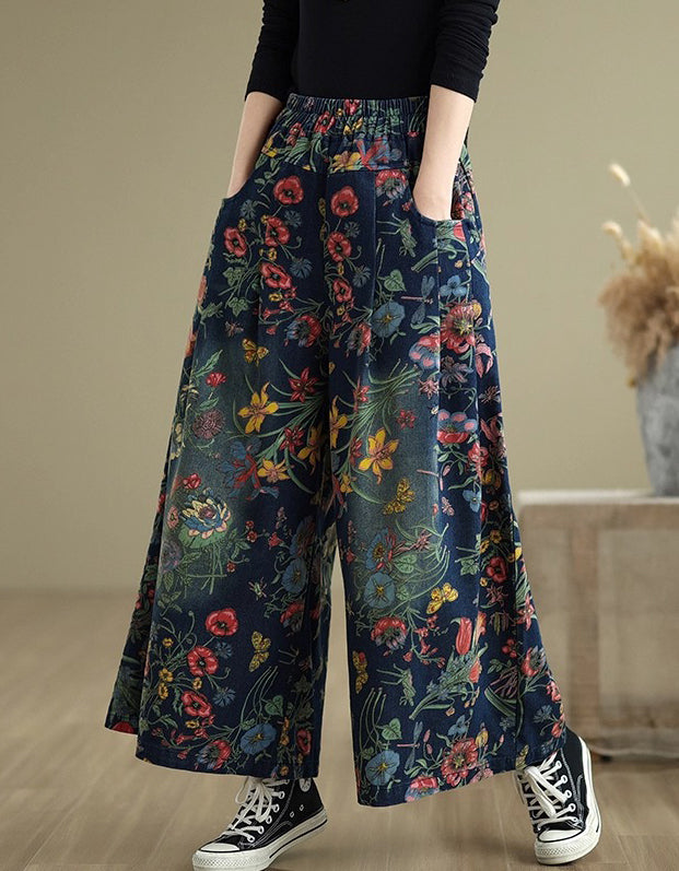 Oversize Women Casual Embroidery Wide Leg Denim Pants