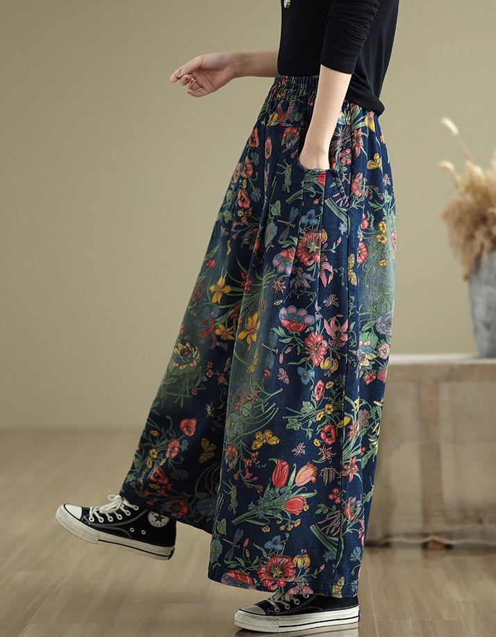 Oversize Women Casual Embroidery Wide Leg Denim Pants