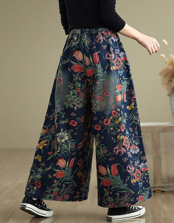 Oversize Women Casual Embroidery Wide Leg Denim Pants