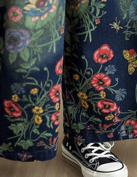 Oversize Women Casual Embroidery Wide Leg Denim Pants