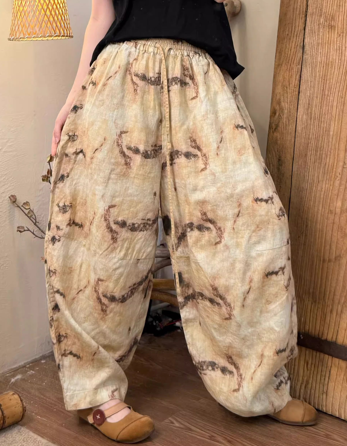Oversized Autumn Floral Wide Leg Linen Pants