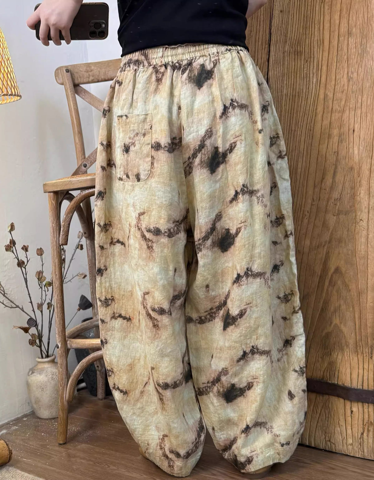 Oversized Autumn Floral Wide Leg Linen Pants