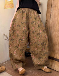 Oversized Autumn Floral Wide Leg Linen Pants
