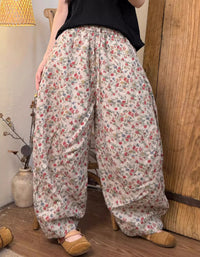 Oversized Autumn Floral Wide Leg Linen Pants