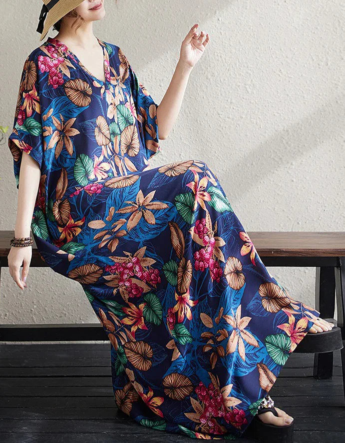 Oversized Bohemian Colorful Floral Beach Dress Islinen Oversized Bohemian Colorful Floral Beach Dress Islinen