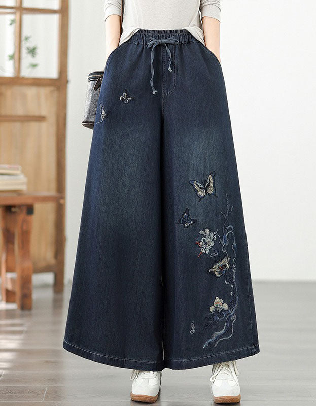 Oversized Butterfly Embroidered Wide Leg Jeans
