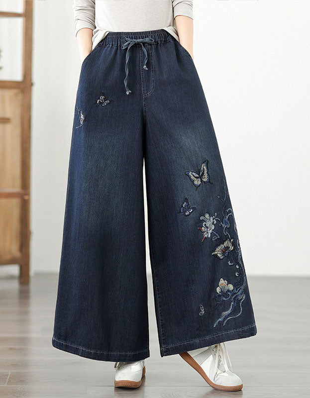 Oversized Butterfly Embroidered Wide Leg Jeans