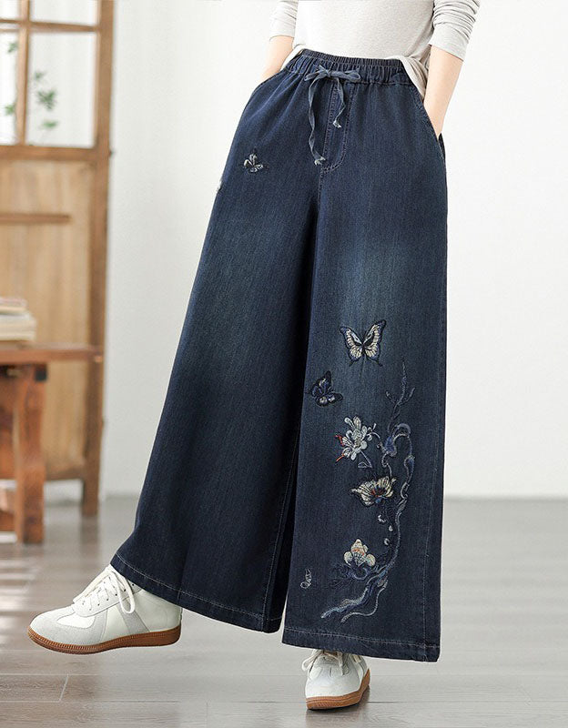 Oversized Butterfly Embroidered Wide Leg Jeans