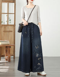 Oversized Butterfly Embroidered Wide Leg Jeans
