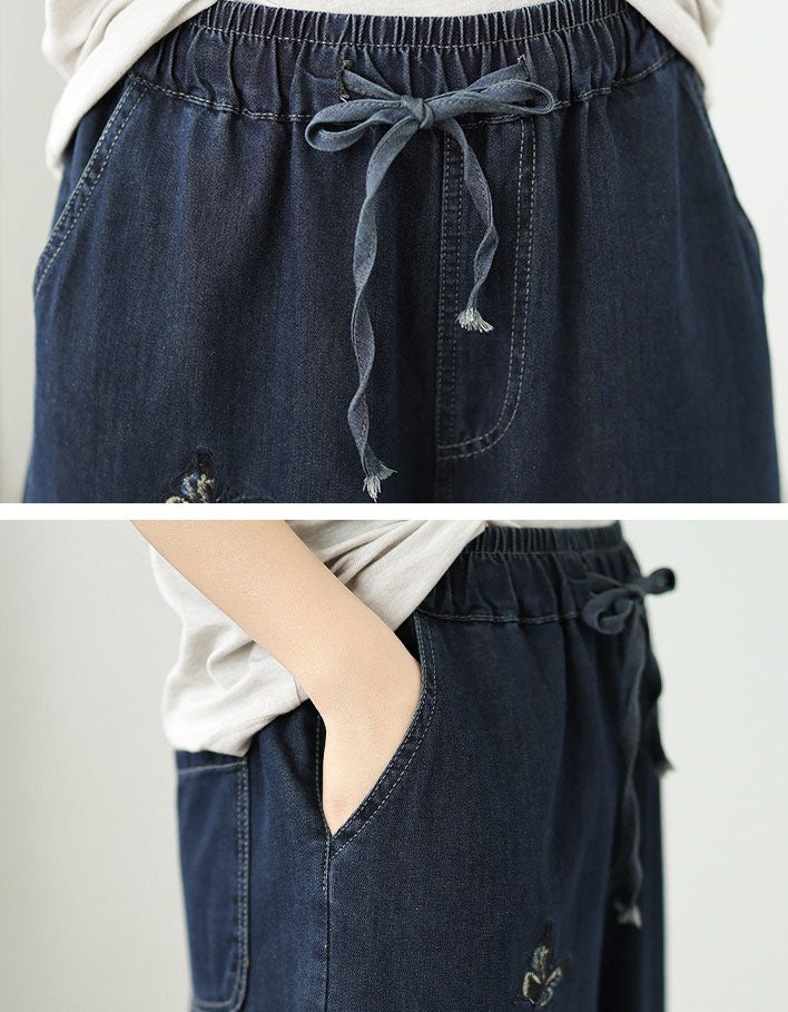 Oversized Butterfly Embroidered Wide Leg Jeans