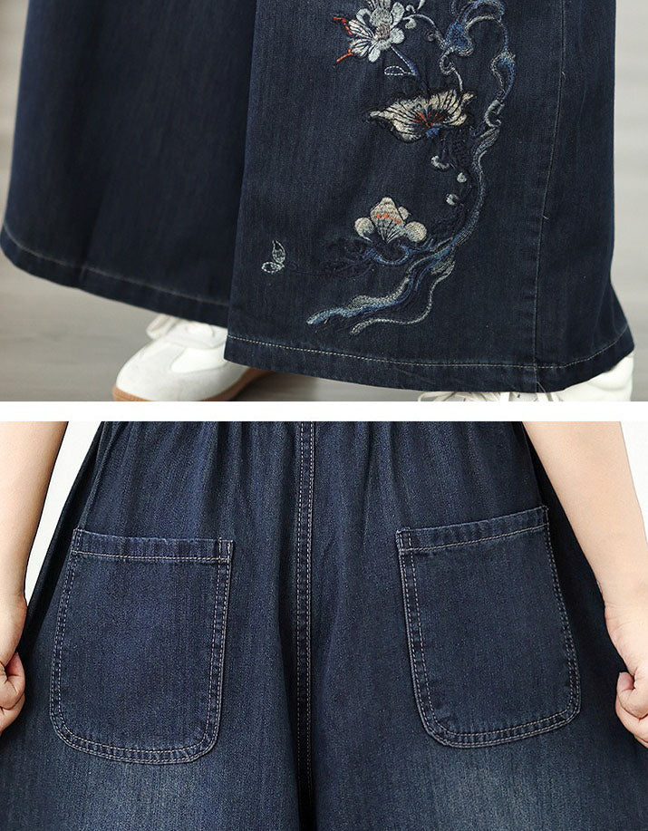 Oversized Butterfly Embroidered Wide Leg Jeans