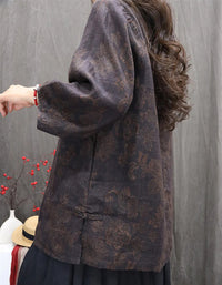 Oversized Casual Autumn Floral Linen Shirt
