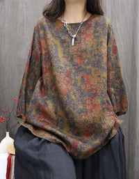 Oversized Casual Autumn Floral Linen Shirt