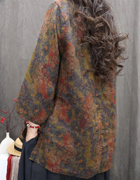 Oversized Casual Autumn Floral Linen Shirt