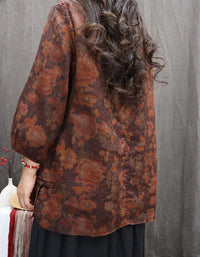 Oversized Casual Autumn Floral Linen Shirt