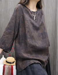 Oversized Casual Autumn Floral Linen Shirt