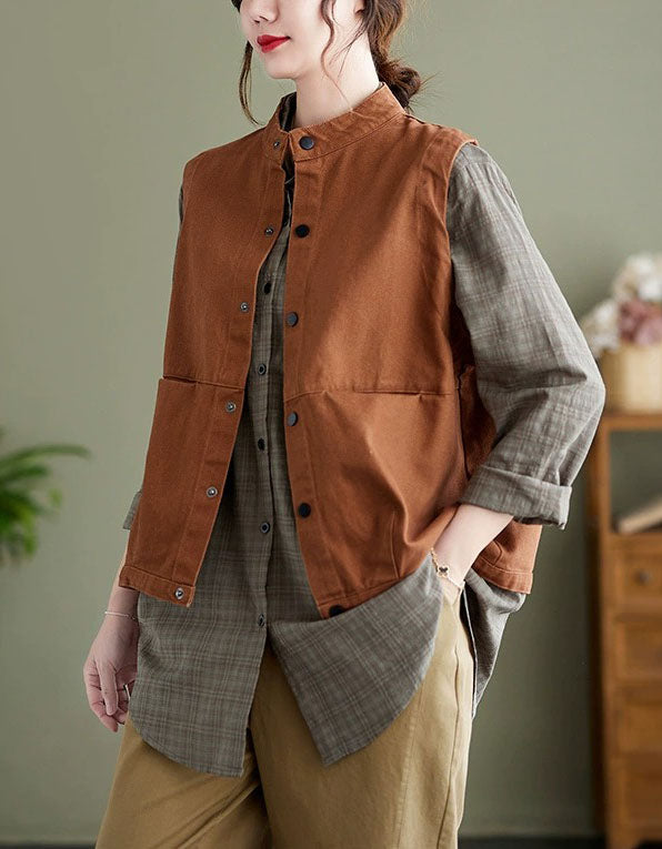 Oversized casual button-up cotton vest for women with relaxed fit