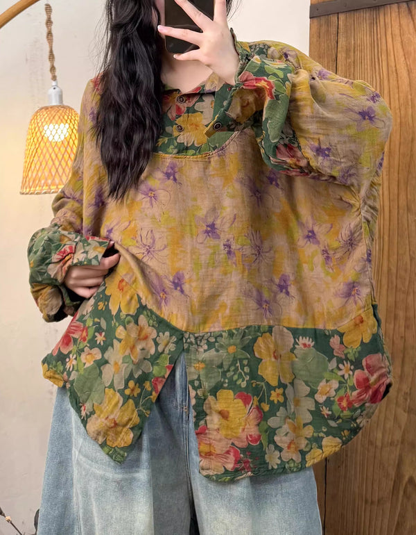 Oversized Casual Floral Patchwork Blouse