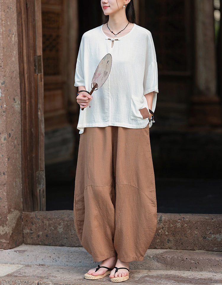 Oversized Casual Loose Fit Linen Palazzo Pants